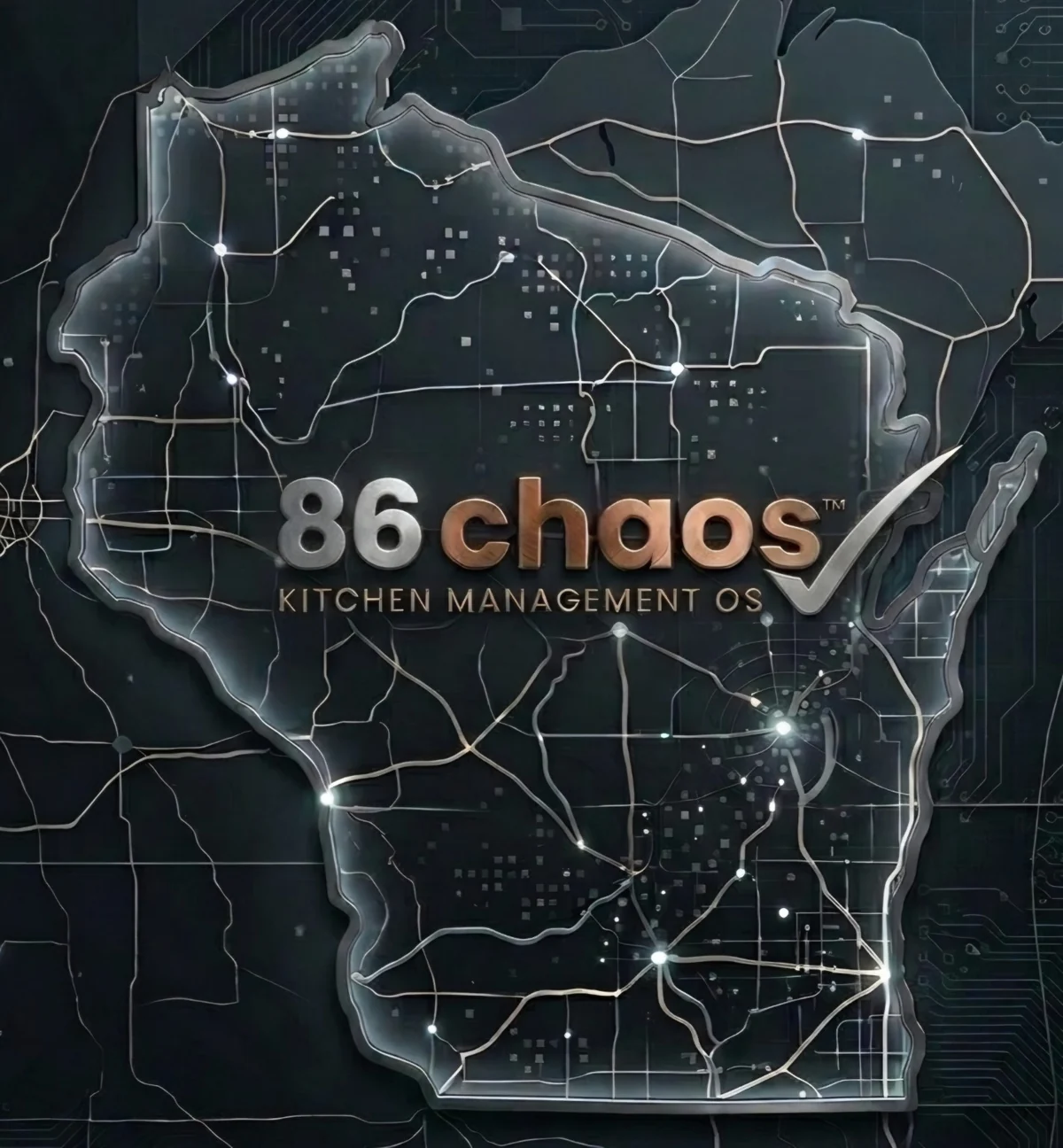 86 Chaos Wisconsin map brand graphic